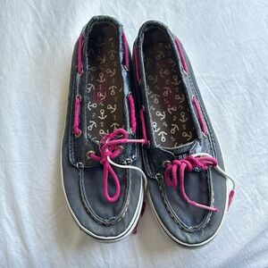 Girls Sperry Top-sider Biscayne navy/sparkle 1 eye boat shoe. Sz 1.5